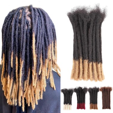 0.6cm Human Hair Dreadlock Extensions 8 Inch 30 Strands Ombre Loc Extensions Human Hair Dreads Extensions for Men Human Dread Extensions Color 1b/27