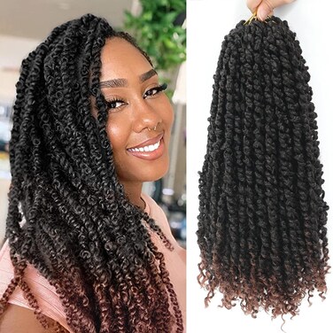 9 Packs Passion Twist Crochet Hair 14 Inch Pre Looped Crochet Passion Twist Hair Pre-twisted Passion Twist Hair Bohemian Passion Twist Crochet Braids Hair for Women Girls and Kids (14Inch,T1B/30)