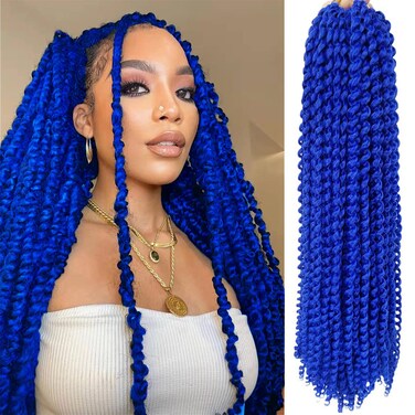 Passion Twist Hair 30 Inch Water Wave Crochet Hair 2 Pack Blue Passion Twists Braiding Hair Long Bohemian Braids Hair Synthetic Extensions (30Inch Blue) &hellip;