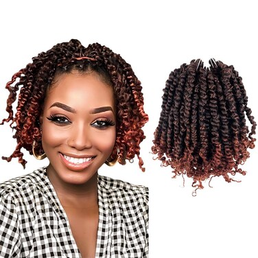 Passion Twist Hair 6 Inch Short Pre looped Crochet Braids Pre Twisted Crochet Twist 8 Packs (T350/Ombre Ginger Red)