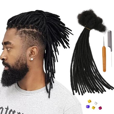Permanent Loc Extensions Human Hair 8inch 30 Strands 0.6cm Real Human Hair Dreadlock Extensions for Men Women Kids Natural Black Dread Extensions Human Hair