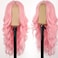 AISI HAIR Pink Wig for Women, Long Wavy Lace Hairline Middle Part Synthetic Wig for Daily Party-26 Inch