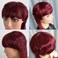 Fashion 99j Burgundy Mullet Pixie Cut Wigs Human Hair Straight Pixie Straight Pixie Human Hair Wigs With Bangs Red Colored Mullet Wig Human Hair For Black Full Machine Made Brazilian Remy Hair Wig