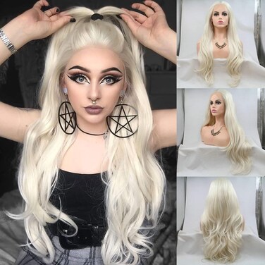 Platinum Blonde 13x4 Lace Front Wigs Body Wave Natural Hair Heat Resistant Fiber Hair Synthetic Lace Wigs for Fashion Women (24 Inch, 60/lace front wig) Brand
