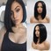 Xiweiya Wig Natural Pure Black Wig 13*3 Synthetic Lace Front Wig Middle Part with Heat Resistant Fiber Black Silky Straight Hair Soft for Women Everyday Wear 12 Inches