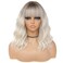Ombre Platinum Blonde Wig with Bangs for Women 14 Inch Shoulder Length Short Bob Wavy Curly Wig Platinum Blonde Wig Heat Resistant Synthetic Wigs