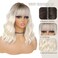Ombre Platinum Blonde Wig with Bangs for Women 14 Inch Shoulder Length Short Bob Wavy Curly Wig Platinum Blonde Wig Heat Resistant Synthetic Wigs