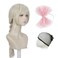 Blonde Wig for Women, Long Golden Big Braids Wig with Air Bangs, Long Platinum Blonde Pigtails Wig with Pink Glitter Bow Hair Ties for Party Costume Halloween
