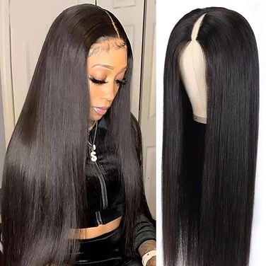 V Part Wigs Human Hair Straight Brazilian Human Hair Wigs for Black Women Upgrade U Part Wigs No Leave Out No Sew in NO Glue 180% Density Natural Color (20inch, V Part Straight Wig)