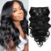 Body Wave Brazilian Clip in Hair Extensions Human Hair 8Pcs Remy Hair Extensions Clip ins for Black Women with 18Clips 120g (14inch, Natural Black)