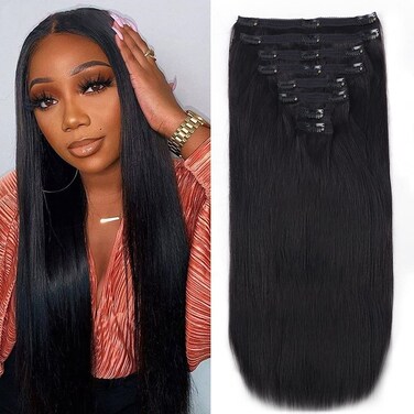 Straight Clip in Hair Extensions Real Human Hair Extensions 8Pcs 120g Remy Hair Extensions Clip in Human Hair for Women18Clips with Lace Weft (20Inch, Natural Black)