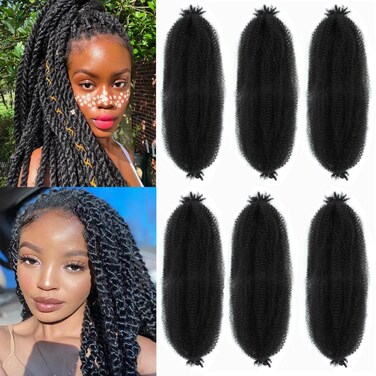 16Inch Afro Twist Hair 6Packs Springy Afro Twist Hair Crochet Braiding Hair (16 Inch (Pack of 6), 1B) &hellip; &hellip;