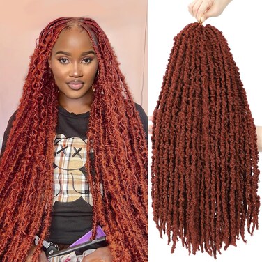 6 Packs Copper Red 24 Inch Butterfly Locs Crochet Hair Pre Looped Soft Ginger Distressed Locs Braids Hair for Black Women(24inch,#350)