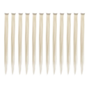 SWACC 12 Pcs Straight One Color Party Highlights Clip on in Hair Extensions Colored Hair Streak Synthetic Hairpieces (Platinum Blonde)