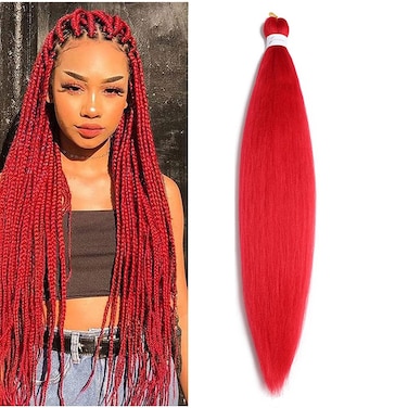 Red Pre Stretched Braiding Hair 26 Inch Red Braiding Hair Extensions Hot Water Setting Crochet Box Braids Hair (26 Inch (Pack of 1), Red)