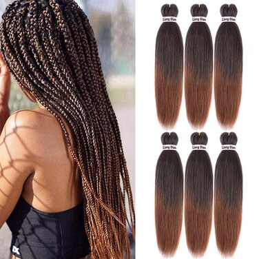 Liang Dian Pre-Stretched Braiding Hair 22 inch 6 packs Hot Water Setting Synthetic Hair Crochet Braiding Hair Extension (Ombre Brown)