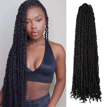 Long Passion Twist Hair 30 Inch Pre-twisted Crochet Hair Natural Black Pre-looped Synthetic Crochet Braids (7 Packs,1B)