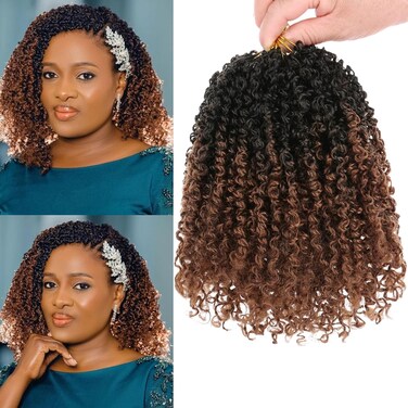 Unionbeauty 10 Inch Pre-twisted Yanky Twists Crochet Braids Hair 8PCS Pre-looped Ombre Brown Senegalese Twist Micro Passion Twist Crcochet Hair with Curls Synthetic Crochet Hair Extensions 1B/30#