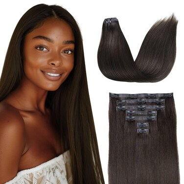 Clip in Hair Extensions Seamless Clip in Hair Extensions Human Hair, Straight 20 Inch 110g 7pcs #2 Dark Brown Clip in Hair Extensions Real Human Hair, Ultra-thin PU Weft Human Hair Clip in Extensions