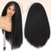 WIGNEE Full Lace Kinky Straight Wig 30 Inch Synthetic Yaki Straight Wig 180% Density Pre-Plucked Kinky Wig with Baby Hair Yaki Wigs For Black Women Daily Use