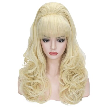 Probeauty Long Wave Blonde Bouffant Beehive Wigs Big Curly Wavy Retro Wigs for Women 70s 80s Costume 23 Inch