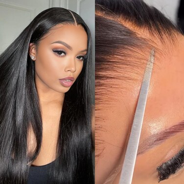 Lashey 5x5 HD Lace Closure Wig 0.1mm Skinlike HD lace Wig Straight Glueless Wig Invisible Bleached Tiny Knots Pre Plucked Clean Hairline Beginner Friendly 180% Density Human Hair 24 Inch