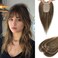 Flufymooz Real Human Hair Toppers for women, 10 Inch Clip in Bangs 100％ Human Hair Toppers for Thinning Hair, Cover Hair Topper Hair Pieces with 150% Density Silk Base-Chocolate Brown with Blonde