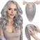 Elailite Hair Toppers for Women Real Human Hair Topper Thinning Thin 5.1"x2.8" Silk Base Clip in Remy Hairpieces 16 Inch Grey