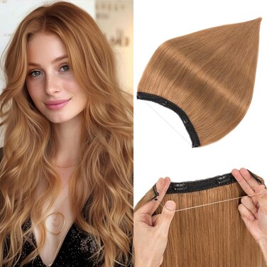 Halo Hair Extensions Real Human Hair,S-noilite Halo Hair Extensions,Halo Hair Extension for Women,100% Human Hair Halo Extensions,Halo Hair 65g/18inch 06 Light Brown
