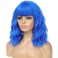MINLEE Blue Wig with Bangs for Women 14 Inch Short Bob Wavy Curly Wig Royal Blue Hair Wigs Heat Resistant Synthetic Wigs