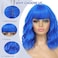 MINLEE Blue Wig with Bangs for Women 14 Inch Short Bob Wavy Curly Wig Royal Blue Hair Wigs Heat Resistant Synthetic Wigs