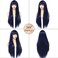 Dark Blue Wig with Bangs for Women Long Straight Wig Blue Hair Wigs Heat Resistant Synthetic Wigs