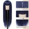 Dark Blue Wig with Bangs for Women Long Straight Wig Blue Hair Wigs Heat Resistant Synthetic Wigs