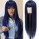 Dark Blue Wig with Bangs for Women Long Straight Wig Blue Hair Wigs Heat Resistant Synthetic Wigs