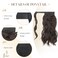 FESHFEN Wavy Ponytail Extension, Natural Curly Wrap Around Ponytails Dark Brown Hair Piece Synthetic Long Clip Pony Tail Hairpieces for Women, 14 inch