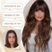 Lativ Brown Wig with Bangs Long Wavy Wig with Dark Roots for Women Curly Wavy Wig Synthetic Fiber Natural Looking Hair Replacement Wig for Daily Party Use 26 Inches