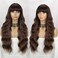 Lativ Brown Wig with Bangs Long Wavy Wig with Dark Roots for Women Curly Wavy Wig Synthetic Fiber Natural Looking Hair Replacement Wig for Daily Party Use 26 Inches