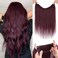 Halo Hair Extensions Real Human Hair, Benehair Halo Hair Extensions Remy Human Hair, 16 Inch Invisible Wire Hair Extensions for Adding Volume Hair Halo Extensions For Women #99J Wine Red