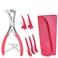 Beauty &amp; Crafts Tape in Hair Extension Tools Kit with Flat Surface Stainless Steel Tape in Hair Extensions Sealing Clamp Plier, 2 Hair Parting Rings, 3 Hair Clips With Leather Pouch (Pink)