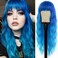 Blue Wig with Bangs Long Wavy Ombre Blue Wigs for Women Loose Wave Blue Heat Resistant Synthetic Wig Blue Curly Wig for Daily Party Cosplay 24 Inch