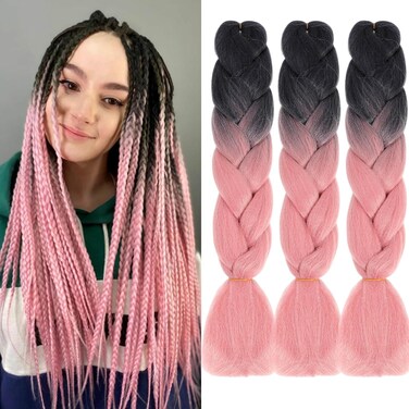 Ombre Braiding Hair Extensions Colored 24 Inch Jumbo Braiding Hair For Women And Girls 3Packs Long Colorful Braiding Hair,Braid Hair Extensions Synthetic Fiber