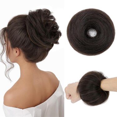 Benehair Human Hair Messy Bun Hair Piece Scrunchies Real Human Hair Thick Updo Hairpiece for Daily Wear Real Hair Ponytail Extension for Women Girls-Natural Black
