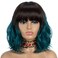 NOBLE Synthetic Curly Bob Wig With Bangs Short Bob Wigs Ombre Brown To Green Color Women's Shoulder Length Wigs Curly Wavy Wig Heat Resistant Colorful Daily Party Wig.