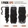 Flufymooz 4PCS Half Up Half Down Ponytail Extension Set, Fake Ponytail Soft Synthetic Hairpiece for Women, Long Thick Clip in Hair Extensions Wavy Fuller High Wrap Around (Black Brown 22In)