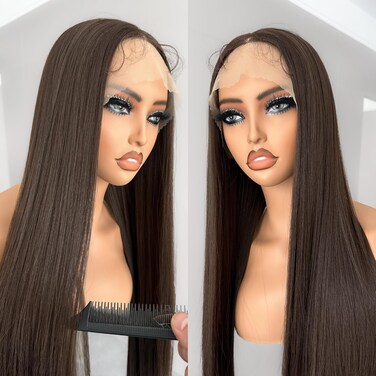 Brown Wig Glueless Lace Front Wigs 30 Inch Straight Hair Chocolate HD Lace Fronts Wig For Women (Dark Brown, 30 Inch)