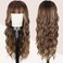 Lativ Brown Wig With Bangs Long Wavy Brown Mixed Blonde Highlight Wig with Dark Roots Ombre Natural Curly Synthetic Resistant Fiber Wigs for Women Daily Party Use 26 Inches