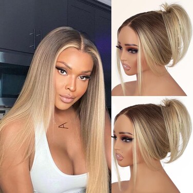 Blonde Wigs Glueless Wigs for Women Pre Plucked Pre Cut Lace Front Wigs for Beginners Ombre Blonde Long Layered Straight Wigs Synthetic 26 Inches Middle Part Wig for Girls Daily Party Use
