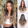 28 Inch Small Lace Long Wavy Brown Mixed Blonde Highlight Wig with Dark Roots Ombre Natural Curly Synthetic Resistant Fiber Wigs for Women (Brown Mixed Blonde (T4/24), 28 Inch)