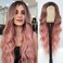 NAYOO Long Wavy Wigs for Women Middle Part Ombre Pink Wig with Dark Roots Synthetic Heat Resistant Fiber Women Wigs for Daily Party Use (Pink)