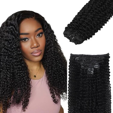 IDN BEAUTY Clip In Hair Extensions Real Human Hair, 20 Inch 120g 7pcs Natural Black Kinky Curly Human Hair Clip In Extensions Remy Virgin Human Hair Clip Ins Real Human Hair Black Women Thick Hair